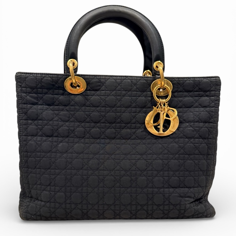Dior Lady Dior Nylon Cannage Black Quilted Handbag with COA